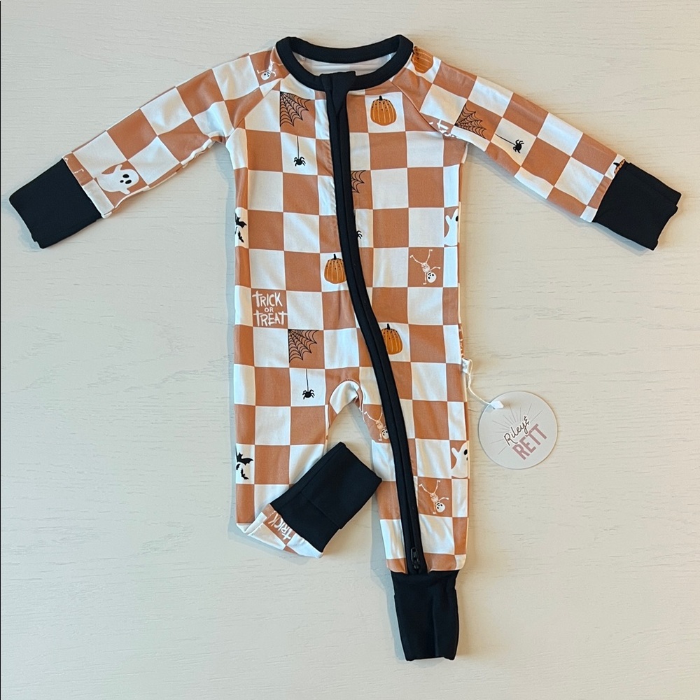 Riley & Reid Kids' Orange Checker Halloween One-Piece